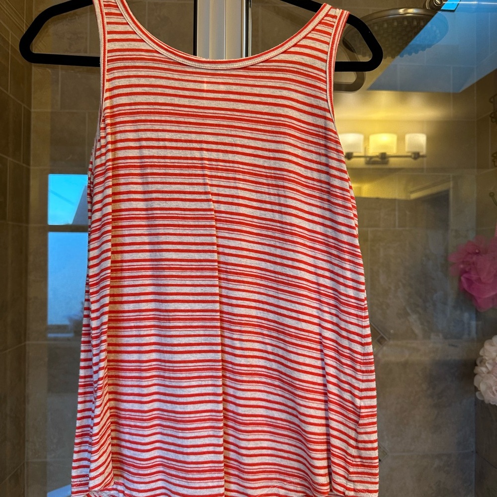 CAbi Spirit Top Coral and White Striped Top